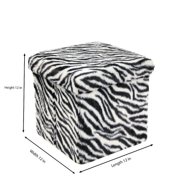 Go-Poufs Knock-Down Small Cube Faux Fur Storage Ottoman | Zebra Black/White - Picture 4 of 6
